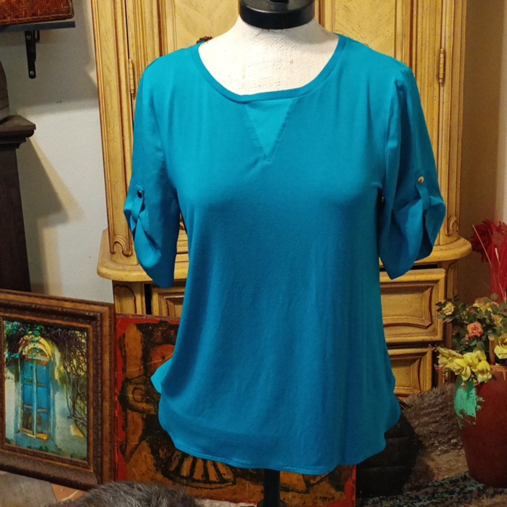 Womens Top Calvin Klein Teal Short sleeve Plain shirt S